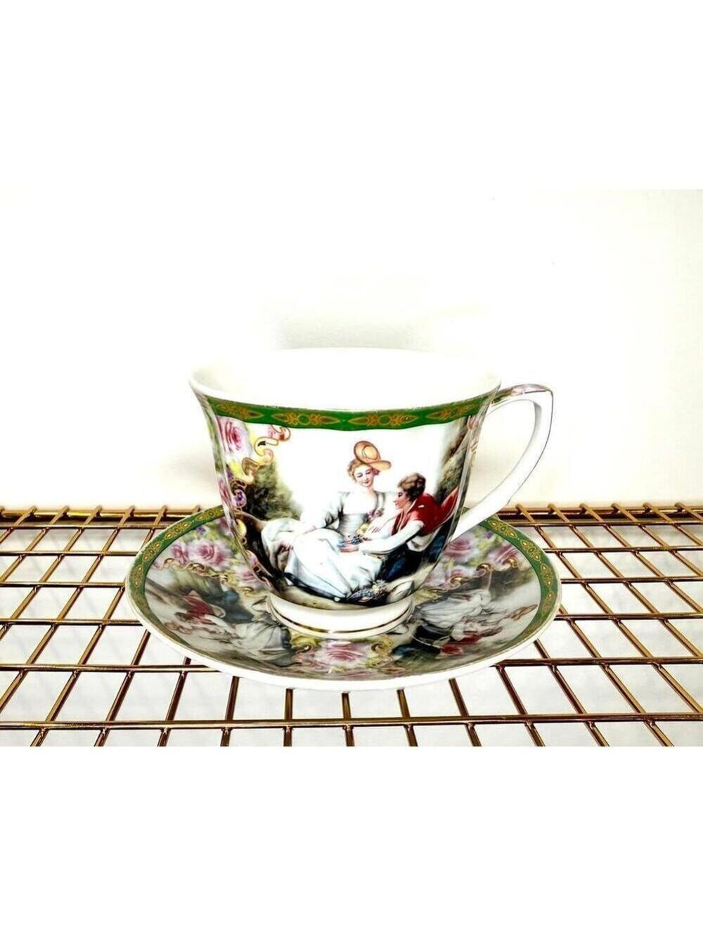 Vintage Thun Karlovarský Porcelán Czech Republic Teacup & Saucer Courting Scene